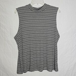 White black striped mock neck stretchy tank top